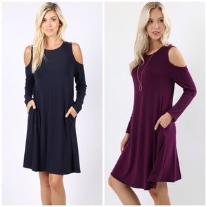 3-Pack Navy Cold Shoulder Long Sleeve Dress